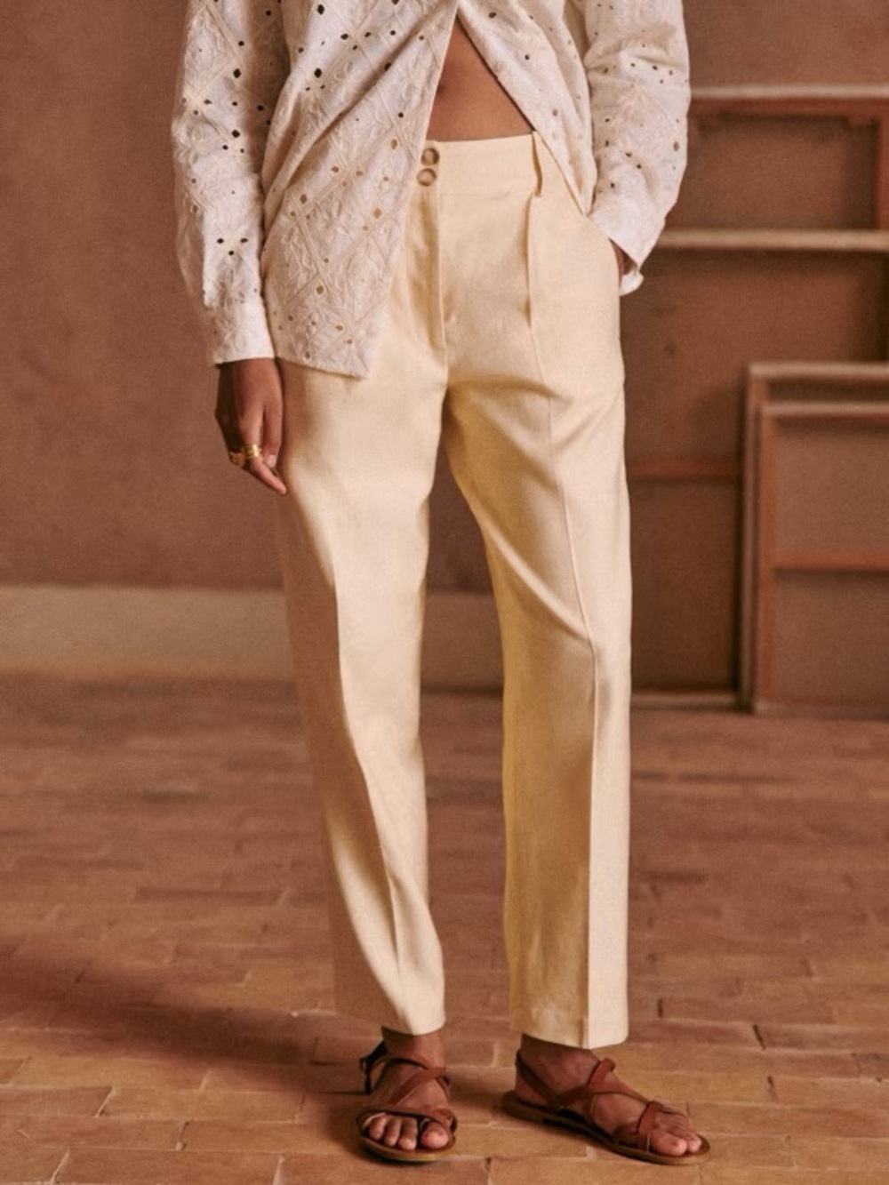 Sezane Sezane Cyprien Trousers Ficelle - Size 40